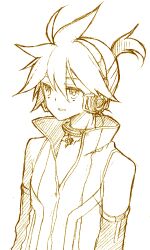  1boy bad_id bad_pixiv_id headphones kagamine_len lowres male_focus monochrome simple_background solo vocaloid white_background yuetsuki_(ash) 