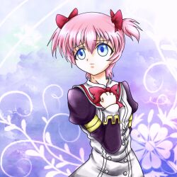  alicia_combatir blue_background blue_eyes breasts dress female flower lowres pink_hair ribbon short_hair tales_of_(series) tales_of_symphonia twintails 