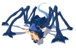  armagemon azel_(horusuke) claws commentary_request digimon digimon_(creature) digimon_adventure_02 fire green_eyes highres horns monster multiple_legs no_humans open_mouth sharp_teeth solo spikes tail teeth 