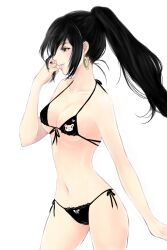  artist_request bikini black_bikini black_hair earrings female halterneck jewelry long_hair mabinogi navel original player_character_(mabinogi) red_eyes side-tie_bikini_bottom simple_background solo swimsuit white_background 