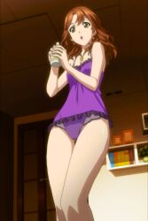  :o alcohol beer brown_eyes brown_hair guilty_crown highres nightgown ouma_haruka panties screen_capture screencap underwear 