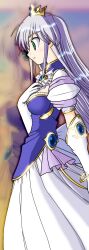  breasts cleavage crown feena_fam_earthlight foreshortening gloves green_eyes long_hair princess purple_hair tagme yoake_mae_yori_ruri_iro_na 