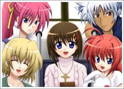  1boy 4girls blonde_hair blue_eyes braid brown_hair commentary_request family fuuma_nagi hair_ornament hairclip long_hair lyrical_nanoha mahou_shoujo_lyrical_nanoha mahou_shoujo_lyrical_nanoha_a&#039;s multiple_girls noroi_usagi oerba_yun_fang photo_(object) pink_hair red_hair ribbon schwertkreuz schwertkreuz_(standby_form) shamal signum smile stuffed_animal stuffed_rabbit stuffed_toy tome_of_the_night_sky twin_braids vita_(nanoha) wheelchair white_hair x_hair_ornament yagami_hayate zafira 