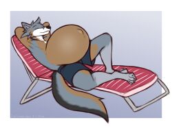  2026 anthro belly big_belly blue_bottomwear blue_clothing blue_shorts border bottomwear brown_body brown_fur canid canine chair closed_eyes clothed clothing dansharkman digital_drawing_(artwork) digital_media_(artwork) english_description fox fur furniture grey_background grey_body grey_fur hands_behind_head hi_res huge_belly hyper hyper_belly hyper_pregnancy lounge_chair male mammal pregnant pregnant_anthro pregnant_male shorts simple_background solo stoned_fox topless topless_anthro topless_male white_body white_border white_fur 