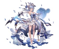  alpha_transparency bare_shoulders blue_eyes blue_hair breasts dress elbow_gloves faux_figurine female full_body gloves granblue_fantasy hair_ornament high_heels holding holding_sword holding_weapon legs long_hair looking_at_viewer medium_breasts minaba_hideo official_art open_mouth petals single_elbow_glove solo standing strapless strapless_dress sword therese_(granblue_fantasy) torn_clothes torn_dress transparent_background weapon 