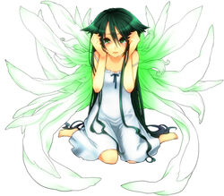  colorized commentary_request female kuroneko13x long_hair looking_at_viewer saya_(saya_no_uta) saya_no_uta simple_background solo tears very_long_hair white_background 