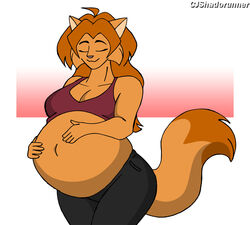  anthro belly big_belly breasts chrisandcompany cleavage clothed clothing daryl_vecat domestic_cat felid feline felis female hair mammal pregnant pregnant_anthro pregnant_female smile solo 