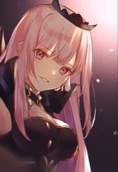  bad_id bad_twitter_id breasts commentary_request female highres hololive hololive_english large_breasts long_hair looking_at_viewer mori_calliope mori_calliope_(1st_costume) parted_lips pink_eyes pink_hair rotmico smile solo tiara upper_body virtual_youtuber 