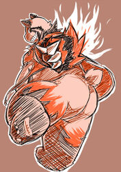  2013 anthro ass bear brown_body brown_fur chiro_(artist) clothed clothing fanfan fur giant_panda kemono male mammal orange_body orange_fur overweight overweight_anthro overweight_male solo white_body white_fur 