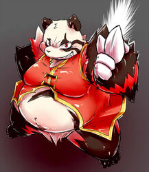  2014 anthro bear black_body black_fur chiro_(artist) clothed clothing fanfan fur giant_panda kemono male mammal overweight overweight_anthro overweight_male red_body red_eyes red_fur solo white_body white_fur 