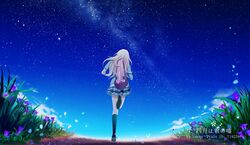  blonde_hair clouds flowers instrument kneehighs miyazono_kawori night petals sanaa seifuku shigatsu_wa_kimi_no_uso stars violin 