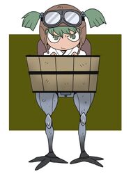  big_zam bigdog bucket commentary_request female goggles goggles_on_headwear green_eyes green_hair gundam hair_bobbles hair_ornament helmet in_bucket in_container japanese_clothes kimono kisume looking_at_viewer mecha mechanical_legs mobile_suit_gundam non-humanoid_robot onikobe_rin parody real_life robot solo touhou twintails walker_(robot) yukata 