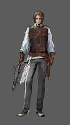  albus belt blonde_hair boy brown_hair castlevania castlevania:_order_of_ecclesia fingerless_gloves gloves grim gun highres history holster human long_sleeves male male male_focus pants puffy_sleeves simple_background steampunk stylish vest weapon white_skin 