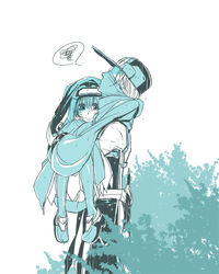  1boy bad_id bad_pixiv_id carrying couple female hat hjm kyoukaisenjou_no_horizon long_hair mary_stuart monochrome princess_carry rain scar scarf straight tenzou_crossunite wet 