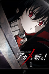  akame akame_ga_kill! black_hair female official_art red_eyes red_tie sword tie 