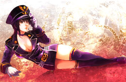  alternate_costume black_hair breasts brown_eyes cleavage commentary_request female gloves hat highres large_breasts lips makoto1009 shin_sangoku_musou shin_sangoku_musou_6 skirt solo thighhighs wang_yi 