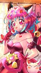  absurdres animal_ears cat_ears cat_girl cat_tail colorful dress female food food-themed_hair_ornament fruit hair_ornament hairclip highres jewelry magical_girl masha_(tokyo_mew_mew) mew_ichigo momomiya_ichigo name_connection necklace noodle_bear object_namesake pink_eyes pink_hair pink_theme sparkle strawberry strawberry_hair_ornament tail tokyo_mew_mew tongue tongue_out 