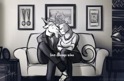  animalympics anthro award bgn bovid bovid_horn canon_couple caprine caprine_horn clothing cuddling duo english_text felid female framed_picture goat goat_horn group_picture horn inside internal kit_mambo lamp lion male mammal married_couple nose_to_nose pantherine pictures rene_fromage romantic romantic_couple tail tail_tuft text trophies trophy trophy_necklace tuft 