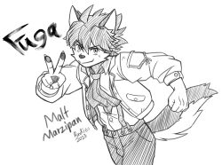  2023 5_fingers anthro artist_name biped bottomwear canid canine canine_tail caninu canis character_name clothed clothed_anthro clothed_male clothing cyberconnect2 dated digital_media_(artwork) domestic_dog dress_shirt fingers fluffy fluffy_tail fuga:_melodies_of_steel german_shepherd gesture hair hand_gesture herding_dog jacket little_tail_bronx looking_at_viewer male male_anthro malt_marzipan mammal necktie open_clothing open_jacket open_topwear pants pastoral_dog raxkiyamato shirt simple_background solo standing suspenders tail text topwear uniform v_sign white_background 