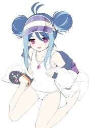  :d antenna_hair barefoot black_footwear blue_archive blue_hair blush breasts commentary covered_navel crocs double_bun female fubuki_(blue_archive) fubuki_(swimsuit)_(blue_archive) hair_between_eyes hair_bun hat highres jacket long_sleeves looking_at_viewer multicolored_hair off_shoulder old_school_swimsuit one-piece_swimsuit open_clothes open_jacket puffy_long_sleeves puffy_sleeves purple_eyes purple_hat sakuraba_hikaru_(loveindog) school_swimsuit see-through simple_background sitting sleeves_past_wrists small_breasts smile solo streaked_hair sweat swimsuit swimsuit_under_clothes teeth upper_teeth_only visor_cap wariza whistle whistle_around_neck white_background white_jacket white_one-piece_swimsuit 