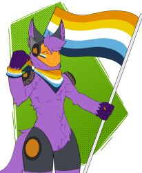  2024 absurd_res anthro arcanemuun aroace_pride_colors digital_drawing_(artwork) digital_media_(artwork) dotted_background flag flag_(object) fur gradient_background green_background happy hi_res holding_flag holding_object kerchief kylo_byte lgbt_pride machine male neckerchief pattern_background pride_color_flag pride_colors protogen simple_background smile solo tail 