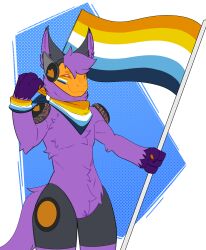  2024 absurd_res anthro arcanemuun aroace_pride_colors digital_drawing_(artwork) digital_media_(artwork) dotted_background flag flag_(object) fur gradient_background hair happy hi_res holding_flag holding_object kerchief kylo_byte lgbt_pride machine male neckerchief orange_visor pattern_background pride_color_flag pride_colors protogen purple_body purple_fur purple_hair simple_background smile solo standing tail 