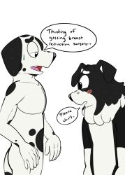  2023 anthro beargarbage black_body black_ears black_eyes black_fur black_nose black_spots black_tail bluey_(series) blush bodily_fluids border_collie canid canine canis collie dalmatian dialogue digital_media_(artwork) domestic_dog duo english_text frank_(bluey) fur half-closed_eyes herding_dog hi_res looking_at_another looking_at_chest mackenzie&#039;s_dad_(bluey) male male/male mammal markings multicolored_body multicolored_fur narrowed_eyes pastoral_dog sheepdog simple_background speech_bubble spots spotted_body spotted_fur standing sweat tail teeth text tongue two_tone_body two_tone_fur two_tone_tail white_background white_body white_fur white_tail 