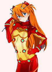  blue_eyes bodysuit evangelion:_2.0_you_can_(not)_advance female female hair_ornament long_hair neon_genesis_evangelion orange_hair plugsuit rebuild_of_evangelion skin_tight solo soryu_asuka_langley spiceg test_plugsuit 