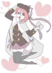  6269 cape commentary_request detec_bell detective female heart jumping mahou_shoujo_ikusei_keikaku mahou_shoujo_ikusei_keikaku_restart pink_hair short_hair solo thighhighs 