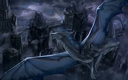  aaros castle claws curved_horn detailed_background dragon electricity european_mythology feral flying grey_body hi_res horn lightning membrane_(anatomy) membranous_wings mythological_creature mythological_scalie mythology night nude outside raining scalie solo spines spread_wings storm tail western_dragon wings 