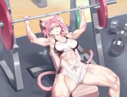  702_96 abs absurdres animal_ears breasts cat_ears highres muscular muscular_female original sportswear thighs virtual_youtuber 