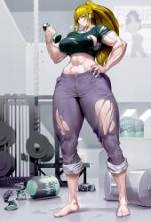  702_96 abs absurdres blonde_hair breasts commission highres muscular muscular_female original tall_female thighs 