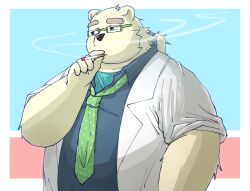  2024 absurd_res anthro bari_mu bear clothing eyewear glasses hi_res kemono leib_(tas) lifewonders male mammal necktie overweight overweight_male polar_bear shirt smoking solo tokyo_afterschool_summoners topwear ursine 