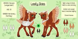  absurd_res antlers broken_wing brown_body brown_feathers cast deer feathered_wings feathers feet fur green_eyes hair hi_res hooves horn kleowolfy leafy_skies mammal mane model_sheet mythological_creature mythology nonbinary_(lore) peryton short_hair short_tail sling_(medicine) tail tan_body tan_feathers toes wings 