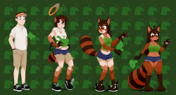  absurd_res ahoge alternate_species anthro anthro_transformation black_clothing black_footwear black_shoes bottomwear brown_body brown_eyes brown_fur brown_hair brown_hands canid canine clock clothing cutoffs denim denim_bottomwear denim_clothing female footwear fur furrification gender_transformation green_clothing green_shirt green_tank_top green_topwear hair hat headgear headwear hi_res human khaki_shorts male male/female mammal mentalcrash orange_body orange_clothing orange_fur orange_hat orange_headwear pattern_background pawpads polo_shirt procyonid raccoon raccoon_dog ripped_shoes sequence shirt shorts simple_background solo tan_bottomwear tan_clothing tan_shorts tank_top tanuki tanuki_leaf topwear transformation visor_cap watch wristwatch 