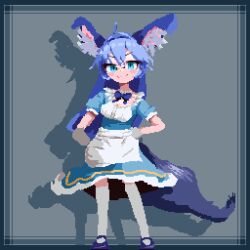  aisu-chan animal_humanoid animated apron birdman46049238 blue_clothing blue_ears blue_eyes blue_footwear blue_hair blue_ribbon blue_shoes blue_tail canid canid_humanoid canine canine_humanoid clothing digital_media_(artwork) dress ear_motion ear_tuft eyewear fangs female fennec_fox fennec_humanoid footwear fox fox_humanoid gesture glasses grey_background hair hand_gesture humanoid maid_uniform mammal mammal_humanoid pixel_(artwork) pixel_animation pointing shadow shoes simple_background smug socks solo tail tail_motion teal_clothing teal_dress teeth true_fox tuft uniform white_apron white_clothing 