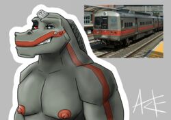  1_horn 2023 acedaddydragon anthro blue_eyes broken_horn bust_portrait connecticut digital_drawing_(artwork) digital_media_(artwork) dorsal_ridge dragon electric_railcar facial_spikes grey_background grey_body grey_scales grin heterochromia hi_res horn how_to_dragon_your_train hybrid living_machine living_train living_vehicle locomorph machine male markings meme metro-north_railroad metropolitan_transportation_authority monotone_body monotone_scales mta_m2_series mta_new_york_city_transit muscular muscular_anthro muscular_male mythological_creature mythological_scalie mythology new_york nipples non-mammal_nipples nude outline photo portrait public_transportation pupils rail_transit railcar rapid_transit red_body red_eyes red_markings red_nipples red_scales red_spikes red_stripes reference_image reptile scale_markings scales scalie signature simple_background smile solo spikes spikes_(anatomy) striped_body striped_scales stripes subway teeth train united_states_of_america urban_rail_transit vehicle white_horn white_outline white_spikes 