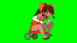  agucala_(cookie) alternate_skin_color animated animated bow brown_eyes brown_hair commentary_request cookie_(touhou) dark-skinned_female dark_skin elbow_gloves female frilled_bow frilled_hair_tubes frills full_body gloves green_background hair_between_eyes hair_tubes hairbow hakurei_reimu long_hair looking_afar looping_animation meow25meow open_mouth panties pantyshot ponytail red_bow red_shirt red_skirt ribbon-trimmed_sleeves ribbon_trim riding sandals shirt simple_background skirt sleeveless sleeveless_shirt solo tan touhou tricycle underwear white_gloves 