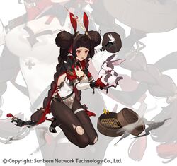  animal animal_ears bamboo_steamer black_footwear blush breasts brown_hair brown_pantyhose bullet cleavage company_name copyright_name cropped_jacket detached_collar detached_sleeves dotted_line double_bun dress fake_animal_ears female full_body girls&#039;_frontline gloves gun hair_bun handgun high_heels highres holding holding_animal kneeling large_breasts long_hair low_twintails multiple_views notice_lines official_alternate_costume official_art outline pantyhose projected_inset rabbit rabbit_ears red_eyes red_gloves rex_zero_1 rex_zero_1_(girls&#039;_frontline) rex_zero_1_(pervasive_aroma)_(girls&#039;_frontline) side_slit smoke strapless strapless_dress sweatdrop thigh_strap thought_bubble torn_clothes torn_pantyhose twintails weapon white_dress wulazula 