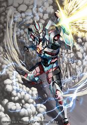  asagen clenched_hand dust future_card_buddyfight gridman_(ssss) gridman_universe ground_shatter looking_up mecha no_humans official_art open_hand orange_eyes robot science_fiction solo ssss.gridman standing yellow_eyes 