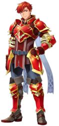  1boy armor armored_boots belt boots breastplate cain_(fire_emblem:_shadow_dragon) closed_mouth fire_emblem fire_emblem:_mystery_of_the_emblem fire_emblem_heroes full_body gloves hand_on_own_hip highres indesign looking_at_viewer male_focus no_headwear official_art pauldrons red_eyes red_gloves red_hair shoulder_armor simple_background smile solo transparent_background 