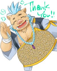  4:5 anthro blue_facial_hair blue_hair blue_sideburns clothed clothing facial_hair ganglie_(tas) hair hi_res jewelry lifewonders male mammal mohawk muscular muscular_anthro muscular_male necklace nunutaro3 sideburns slightly_chubby smile solo stubble suid suina sus_(pig) teeth tokyo_afterschool_summoners tusks wild_boar 