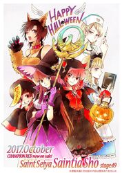  6+girls alice_(wonderland) alice_(wonderland)_(cosplay) blonde_hair breasts brown_hair cassiopeia_elda chinese_clothes cleavage corona_borealis_katya cosplay delphinus_mii demon_wings equuleus_shoko halloween hat jack-o&#039;-lantern jiangshi kido_saori kuori_chimaki md5_mismatch multiple_girls nurse nurse_cap purple_hair saint_seiya saint_seiya_saintia_sho syringe ursa_minor_ling_xiaoling wings witch_hat 