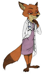  2017 anthro black_nose canid canine clothed clothing coat dipstick_tail disney doctor fan_character female fox fur gloves_(marking) head_tuft hi_res inner_ear_fluff lab_coat leg_markings luna_wilde_(crewefox) mammal markings medical medical_instrument multicolored_tail otakurec37 red_fox scientific_instrument simple_background socks_(marking) solo stethoscope tail tail_markings topwear true_fox tuft ziegelzeig zootopia 