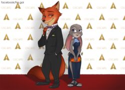  2017 academy_awards anthro canid canine clothed clothing disney duo female fox fra-gai fur judy_hopps lagomorph leporid long_ears male mammal nick_wilde rabbit red_fox true_fox zootopia 