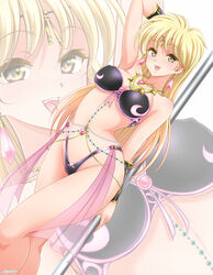  armor ayumu_(ayumumkrg) bikini_armor blonde_hair breasts cleavage covered_nipples dancer dragon_quest dragon_quest_dai_no_daibouken earrings female gauntlets jewelry long_hair md5_mismatch midriff navel navel_piercing open_mouth piercing pole pole_dancing princess_leona resolution_mismatch solo source_larger stripper stripper_pole yellow_eyes 