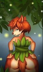  2020 absurd_res activision ass butt_pose deer digital_media_(artwork) elora faun_(spyro) female fluffy fur hair half-closed_eyes hi_res katruna94 leaf_clothing leaf_dress looking_at_viewer looking_back mammal multicolored_body narrowed_eyes pose seductive solo spyro_reignited_trilogy spyro_the_dragon tail two_tone_body wide_hips 