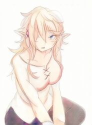  breasts canon_genderswap clothed clothing drawn female ishuzoku_reviewers open_mouth potekite rule_63 simple_background zel_(ishuzoku_reviewers) zellie 