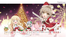  amagi_brilliant_park calendar chibi christmas digital_lover dress gun heels latifah_fleuranza nakajima_yuka pointy_ears sento_isuzu thighhighs wallpaper 