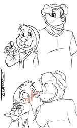  2017 4_fingers 5_fingers absurd_res anthro beard blush bodi_(rock_dog) buzz_cut canid canine canis christmas closed_eyes clothed clothing digital_drawing_(artwork) digital_media_(artwork) domestic_dog duo facial_hair fingers floppy_ears fully_clothed gabusin_muteki-erzengel happy hat headgear headwear hi_res holidays holly_(plant) humanoid_hands kissing livestock_guardian_dog looking_at_viewer male male/male mammal molosser monochrome mountain_dog pastoral_dog plant rock_dog sherpa_hat shirt simple_background size_difference surprise tibetan_mountain_dog topwear white_background wide_eyed zooshi 